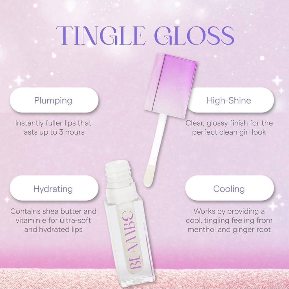 BEAMBO Tingle Lip Plumping Gloss, Ultra Moisturizing Cool Tingling Formu…